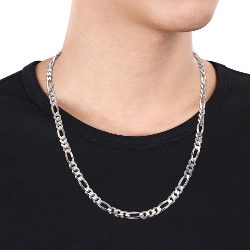 Italian 925 Sterling Silver Figaro Link Chain Necklace - for Men & Women - Available in Sterling Silver or Yellow Gold Plated Sterling Silver - in Widths 2.2mm, 3.8mm, 5.5mm, 8.9mm - Lengths 16 or 18 inches