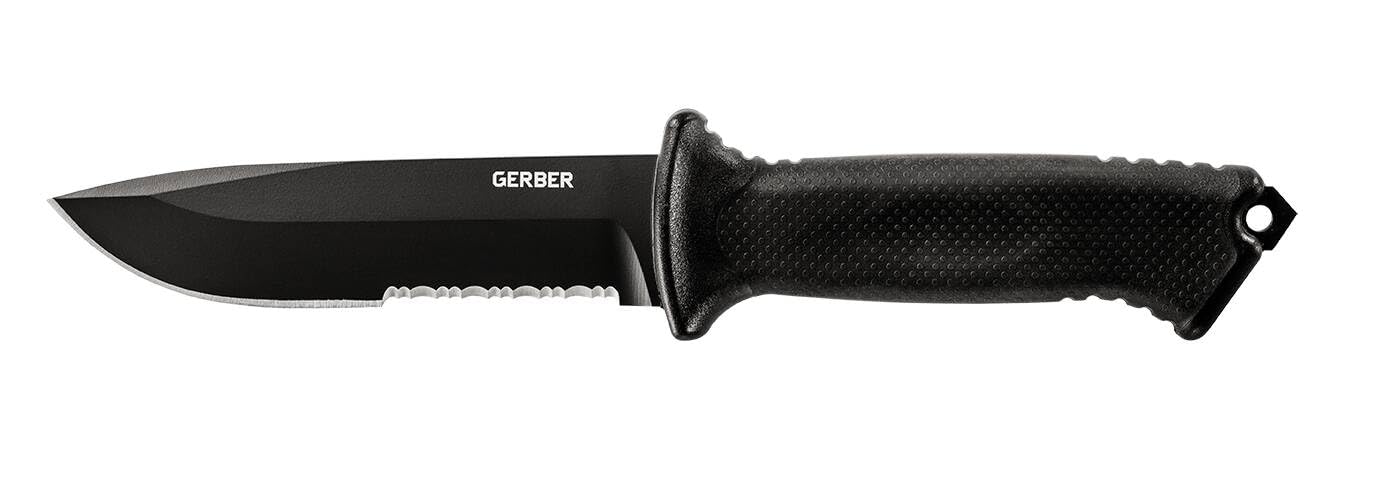 Gerber Gear Ultimate Survival Knife, Fixed Blade Knife with Combo Edge, includes Fire Starter Edge and Ferro Rod, Whistle, Sheath with Integrated Sharpener - Bushcraft, Hunting and Camping Tool
