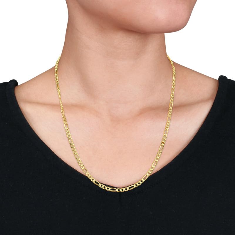 Italian 925 Sterling Silver Figaro Link Chain Necklace - for Men & Women - Available in Sterling Silver or Yellow Gold Plated Sterling Silver - in Widths 2.2mm, 3.8mm, 5.5mm, 8.9mm - Lengths 16 or 18 inches
