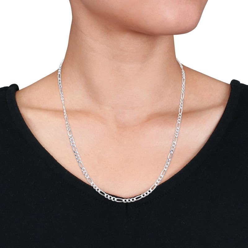 Italian 925 Sterling Silver Figaro Link Chain Necklace - for Men & Women - Available in Sterling Silver or Yellow Gold Plated Sterling Silver - in Widths 2.2mm, 3.8mm, 5.5mm, 8.9mm - Lengths 16 or 18 inches
