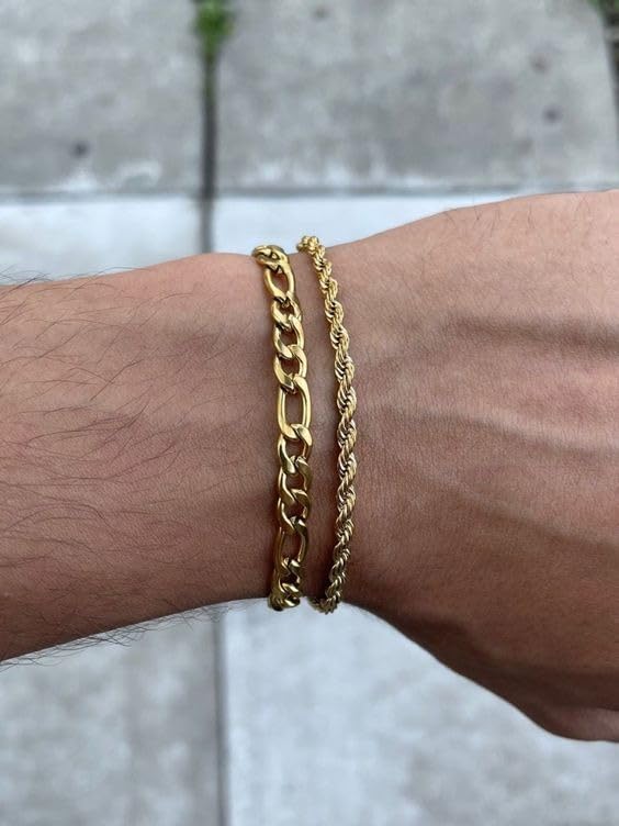 RANKEEF 2 Pcs Chain Bracelet for Men - 925 Sterling Silver Bracelet for Men 7-9inch Figaro Rope Cuban Link Bracelet Set for Men Gifts to Men Dad Husband Boyfriend