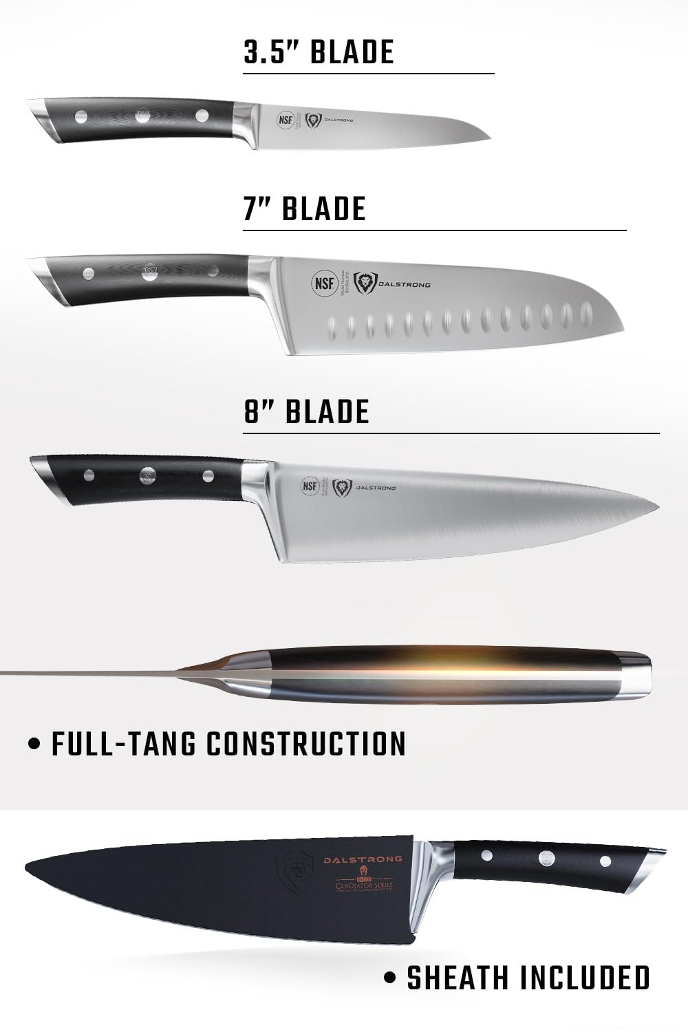 DALSTRONG Chef Knife - 8 inch Blade - Gladiator Series ELITE - Forged HC German Steel Chef's Knife - Razor Sharp Kitchen Knife - Professional Full Tang Knife - Black G10 Handle - Sheath -NSF Certified