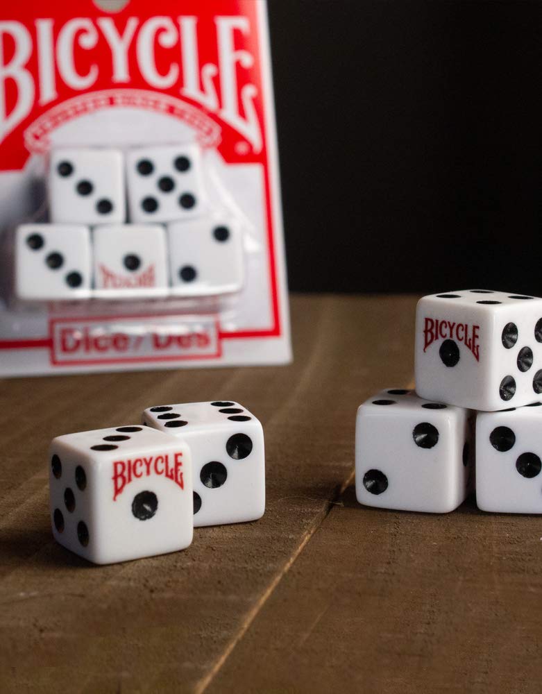 Bicycle Dice Set, Six Sided Dice, D6 Dice, Playing Dice, Standard Game Dice, 10 Count, White, 16 mm