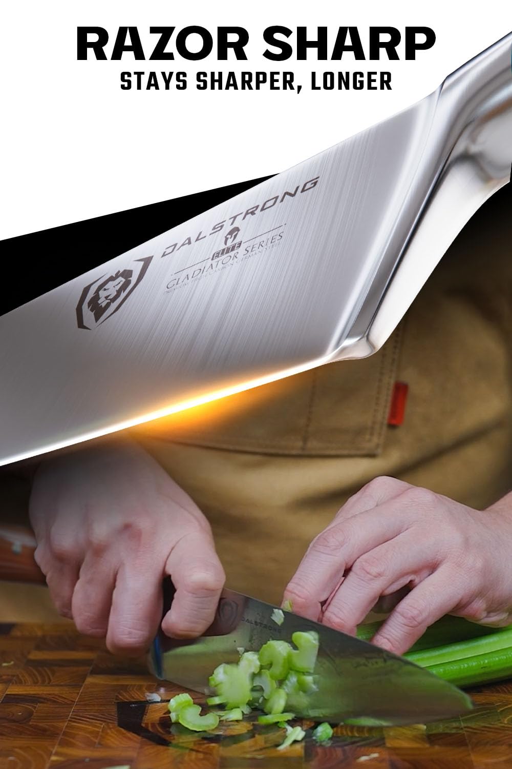 DALSTRONG Chef Knife - 8 inch Blade - Gladiator Series ELITE - Forged HC German Steel Chef's Knife - Razor Sharp Kitchen Knife - Professional Full Tang Knife - Black G10 Handle - Sheath -NSF Certified