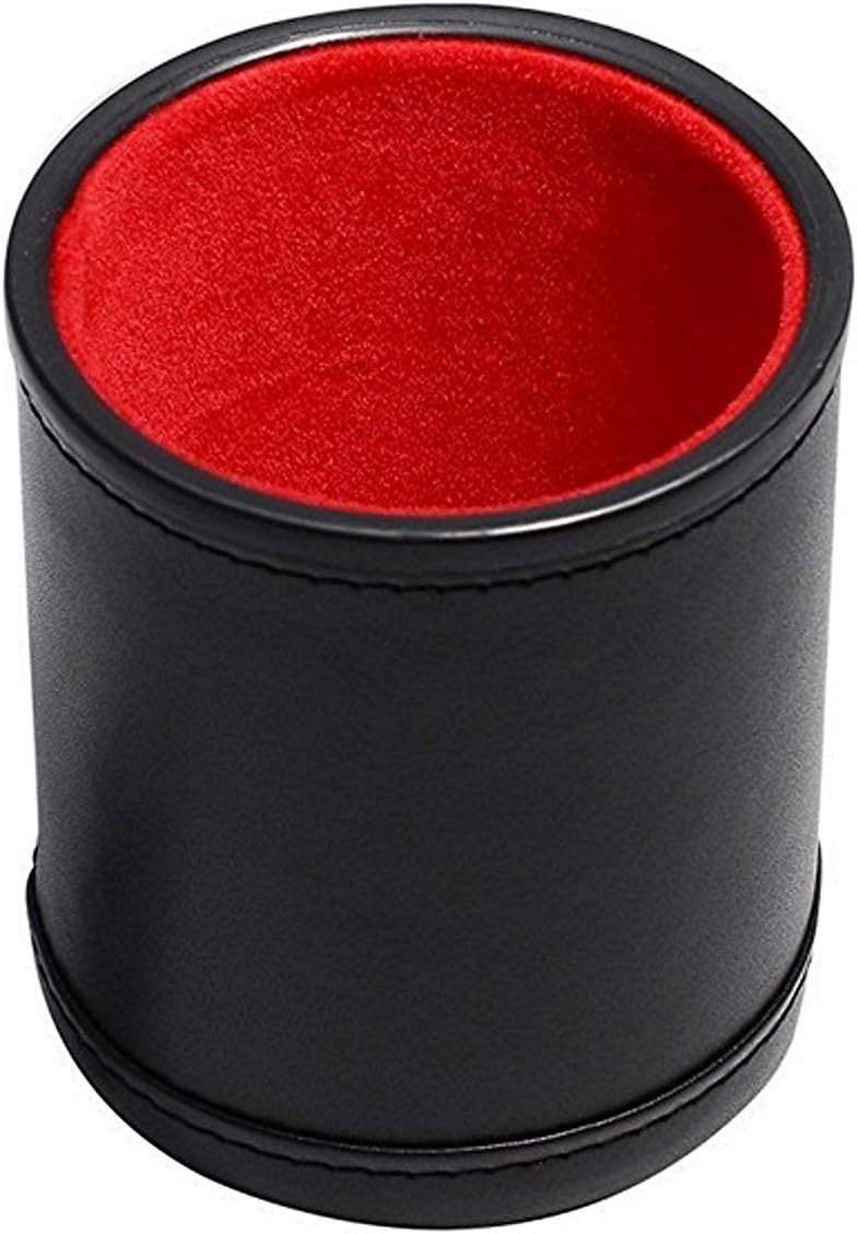 Set of 16mm Poker Dice Squared Corners and Black PU Leather Dice Cup Plush Velvet Lined - Gift Boxed (Spanish Poker (Ivory), Black/Red Cup)
