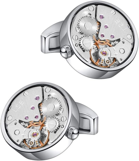 Mr.Van Watch Movement Cufflinks Silver Vintage Steampunk For Men's Father's Day Deluxe Gift