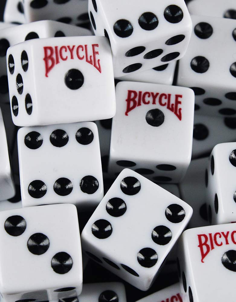 Bicycle Dice Set, Six Sided Dice, D6 Dice, Playing Dice, Standard Game Dice, 10 Count, White, 16 mm