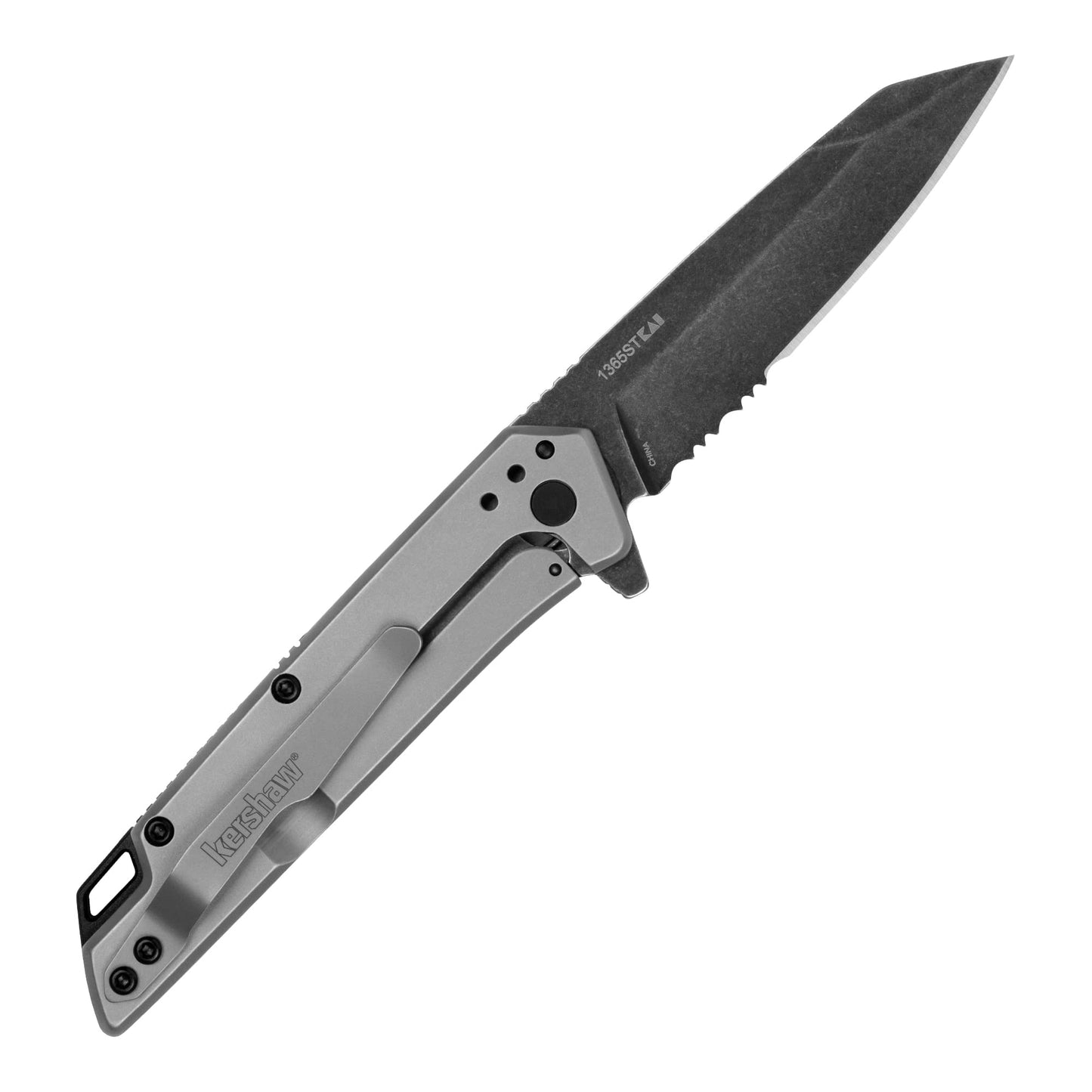 Kershaw Misdirect Pocketknife; 2.9 in. 4Cr13 Black-Oxide Blackwash Finish Blade, Stainless Steel Stonewash Finish Handle Equipped with Assisted Opening, Flipper and Frame Lock