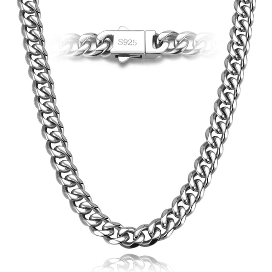 7mm Miami Cuban Link Chain Necklace for Men And Women, 316l Stainless Steel And 925 Sterling Silver Filled, Available In 16/18/20/22/24/26/28/30 Inches Silver Chain for Men Necklace