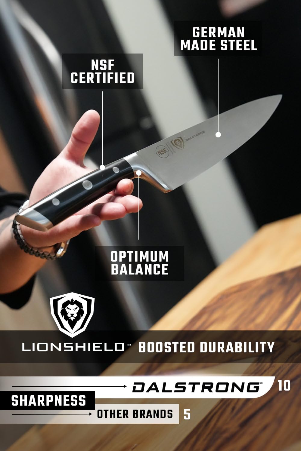 DALSTRONG Chef Knife - 8 inch Blade - Gladiator Series ELITE - Forged HC German Steel Chef's Knife - Razor Sharp Kitchen Knife - Professional Full Tang Knife - Black G10 Handle - Sheath -NSF Certified