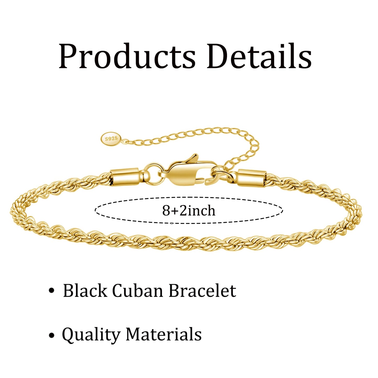 RANKEEF 2 Pcs Chain Bracelet for Men - 925 Sterling Silver Bracelet for Men 7-9inch Figaro Rope Cuban Link Bracelet Set for Men Gifts to Men Dad Husband Boyfriend