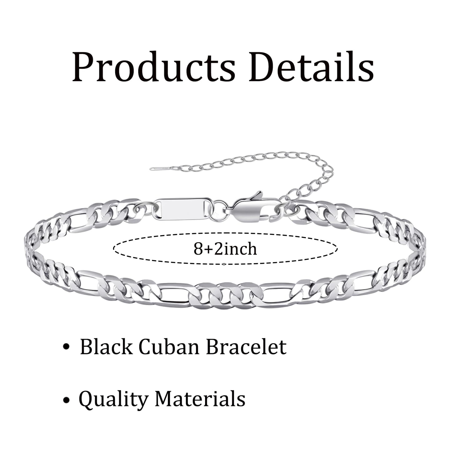 RANKEEF 2 Pcs Chain Bracelet for Men - 925 Sterling Silver Bracelet for Men 7-9inch Figaro Rope Cuban Link Bracelet Set for Men Gifts to Men Dad Husband Boyfriend