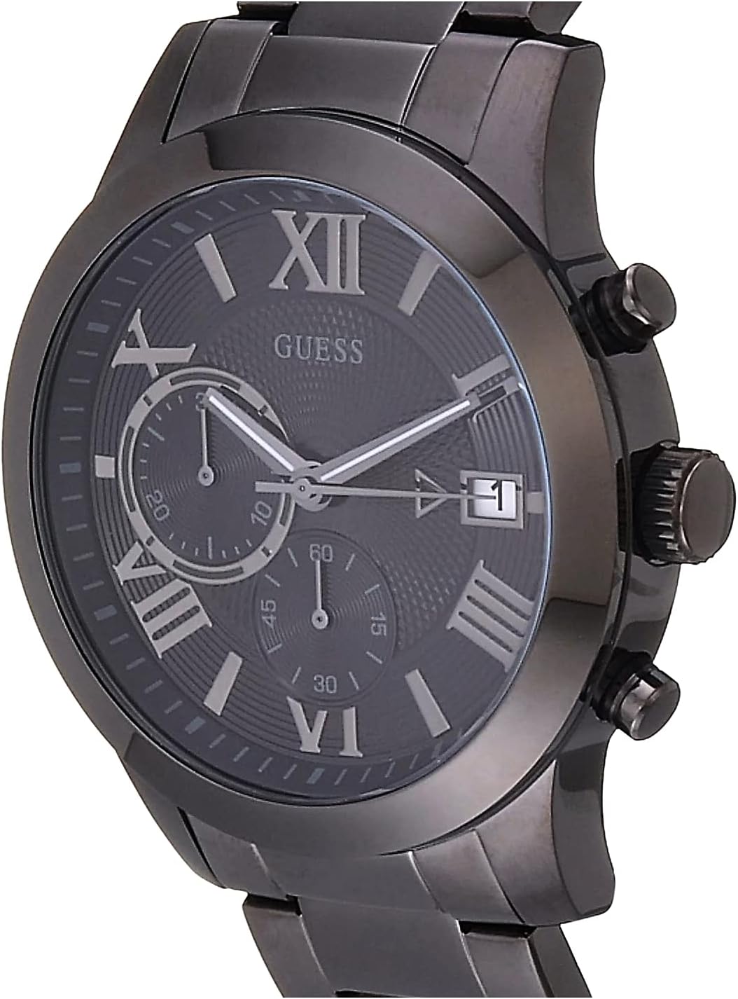 GUESS Men Quartz Watch with Stainless Steel Strap, Gunmetal, 21.5 (Model: U0668G9)