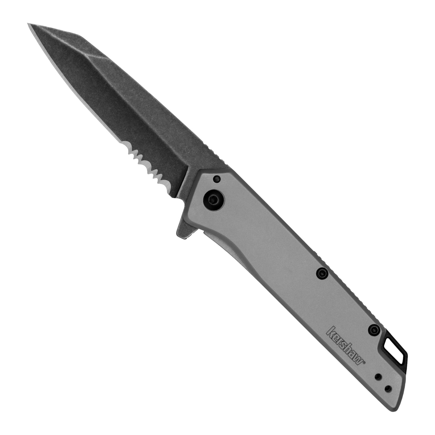 Kershaw Misdirect Pocketknife; 2.9 in. 4Cr13 Black-Oxide Blackwash Finish Blade, Stainless Steel Stonewash Finish Handle Equipped with Assisted Opening, Flipper and Frame Lock
