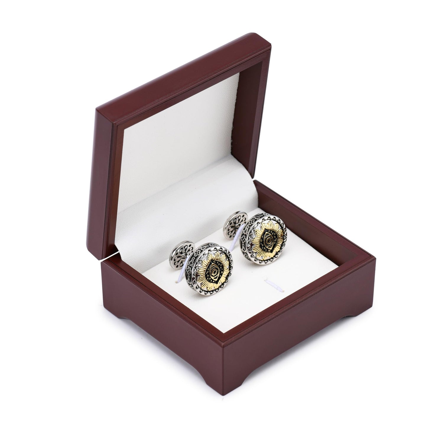 Cuff Links Mens, Cufflinks for Men, Men's Cuff Links for Wedding, Business, Father's Day, Gift for Men, 18K Gold Plated with Luxury Wooden Gift Box