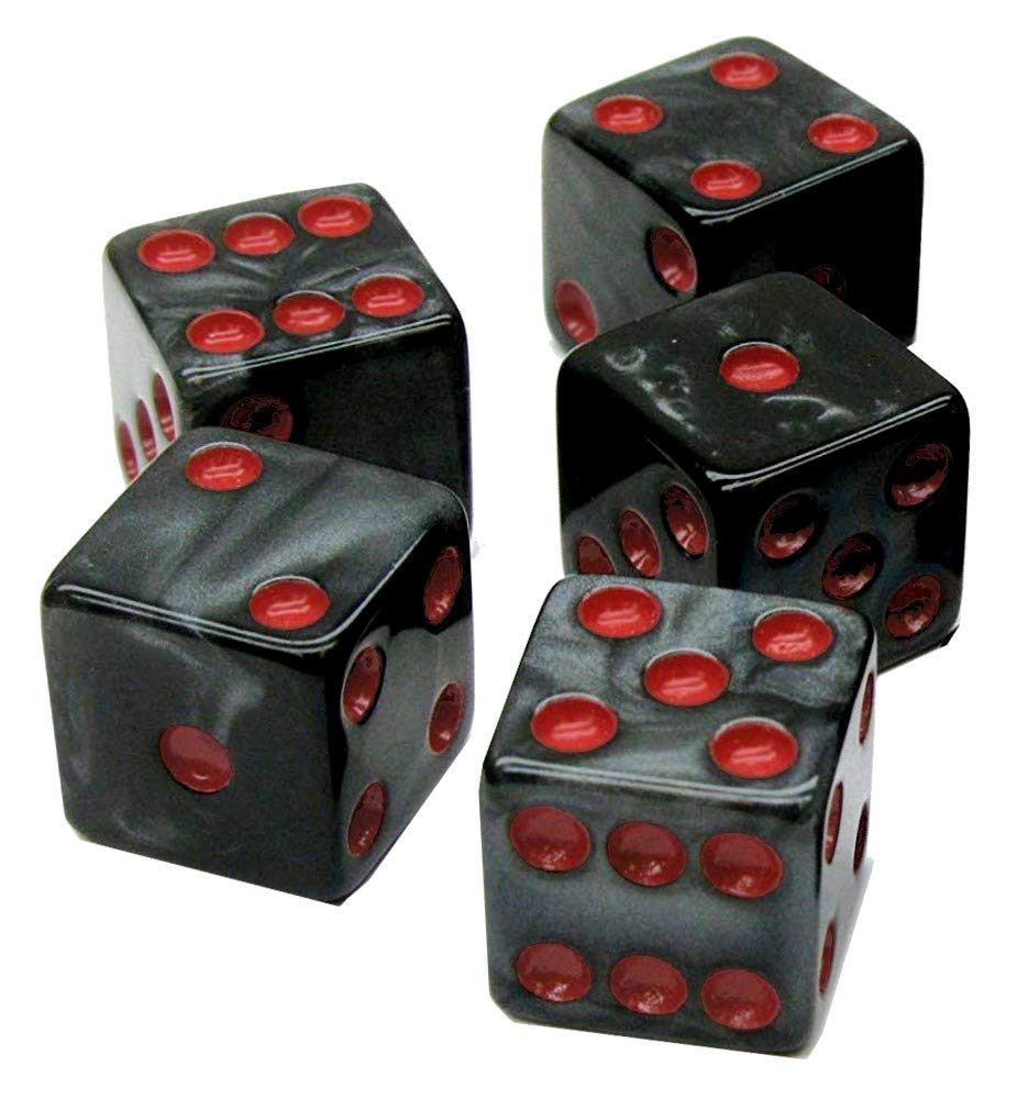Cyber-Deals Set of 16mm Marbleized Dice and Black PU Leather, Velvet Lined Dice Cup with Storage Compartment (Gift Boxed) (Pearl Dice, Black Lining Cup)