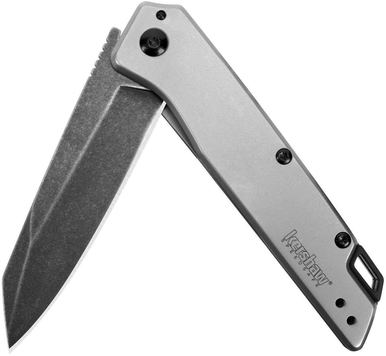 Kershaw Misdirect Pocketknife; 2.9 in. 4Cr13 Black-Oxide Blackwash Finish Blade, Stainless Steel Stonewash Finish Handle Equipped with Assisted Opening, Flipper and Frame Lock