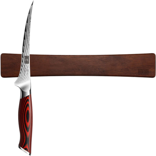 Damascus Fillet Knife 7 Inch & Magnetic Knife Holder 16 Inch