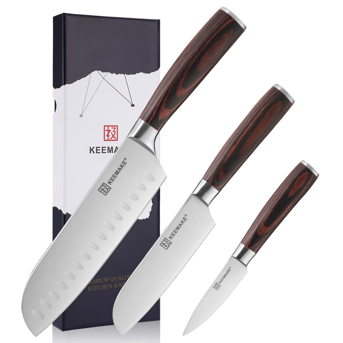 KEEMAKE Knife Set Kitchen Knives - 1.4116 High Carbon Stainless Steel Professional Chef Knife Set of 3 - Razor Sharp Japanese Cooking Knife