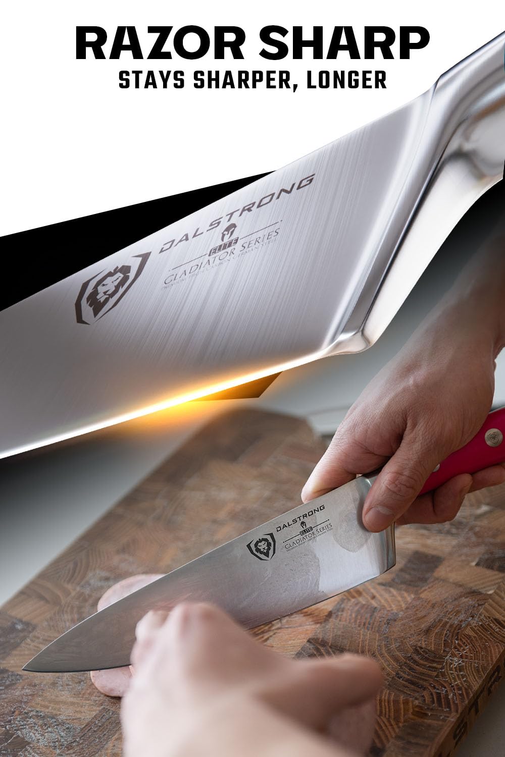 DALSTRONG Chef Knife - 8 inch Blade - Gladiator Series ELITE - Forged HC German Steel Chef's Knife - Razor Sharp Kitchen Knife - Professional Full Tang Knife - Black G10 Handle - Sheath -NSF Certified
