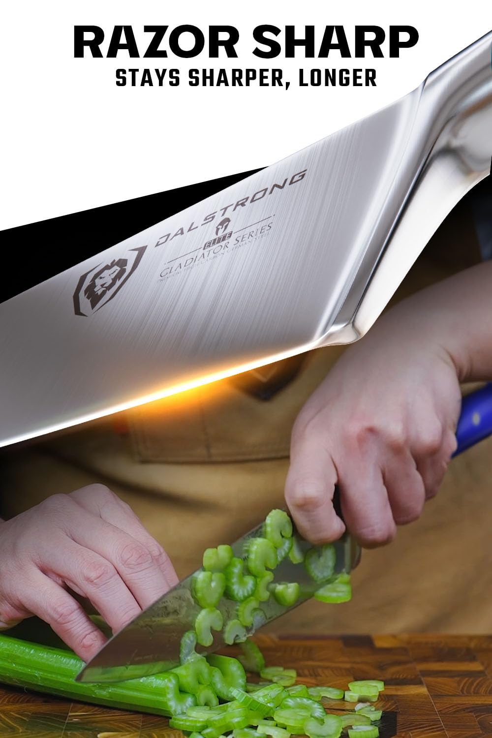 DALSTRONG Chef Knife - 8 inch Blade - Gladiator Series ELITE - Forged HC German Steel Chef's Knife - Razor Sharp Kitchen Knife - Professional Full Tang Knife - Black G10 Handle - Sheath -NSF Certified