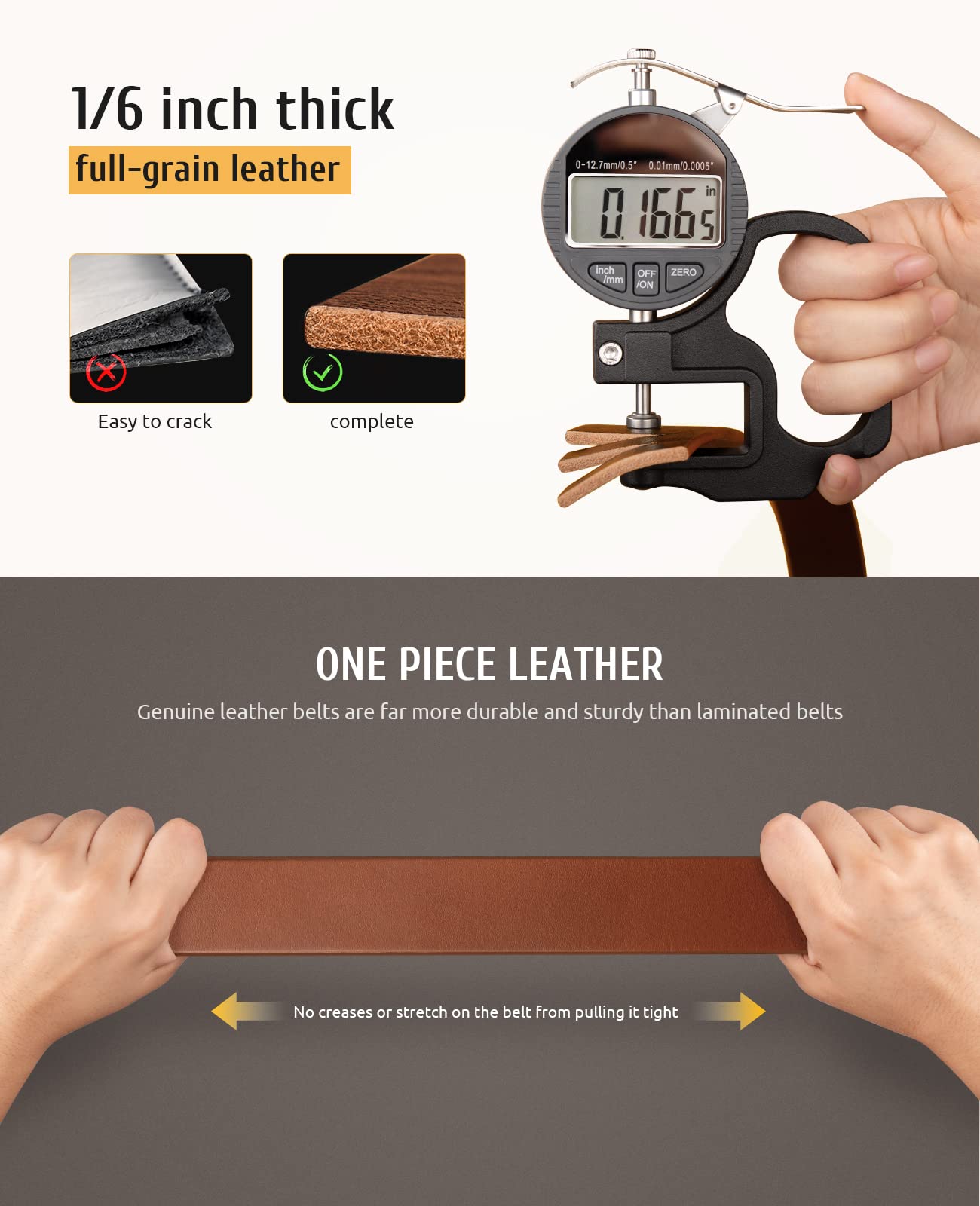 Buffway Minimalist 1.5" Full Grain Leather Belts for Men with Metal Buckle, Heavy Duty Mens Casual Belts in Gift Box