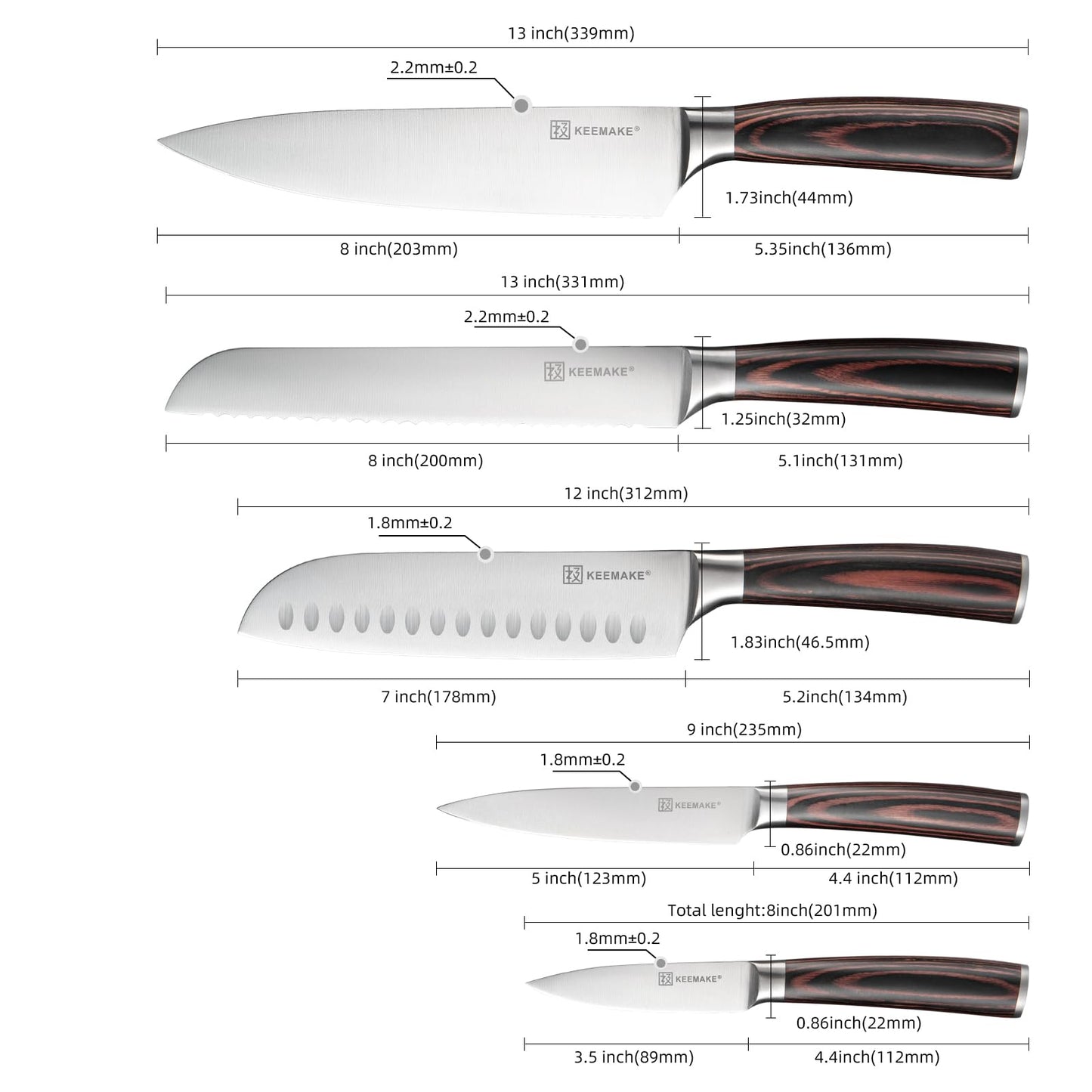 KEEMAKE Knife Set Kitchen Knives - 1.4116 High Carbon Stainless Steel Professional Chef Knife Set of 3 - Razor Sharp Japanese Cooking Knife