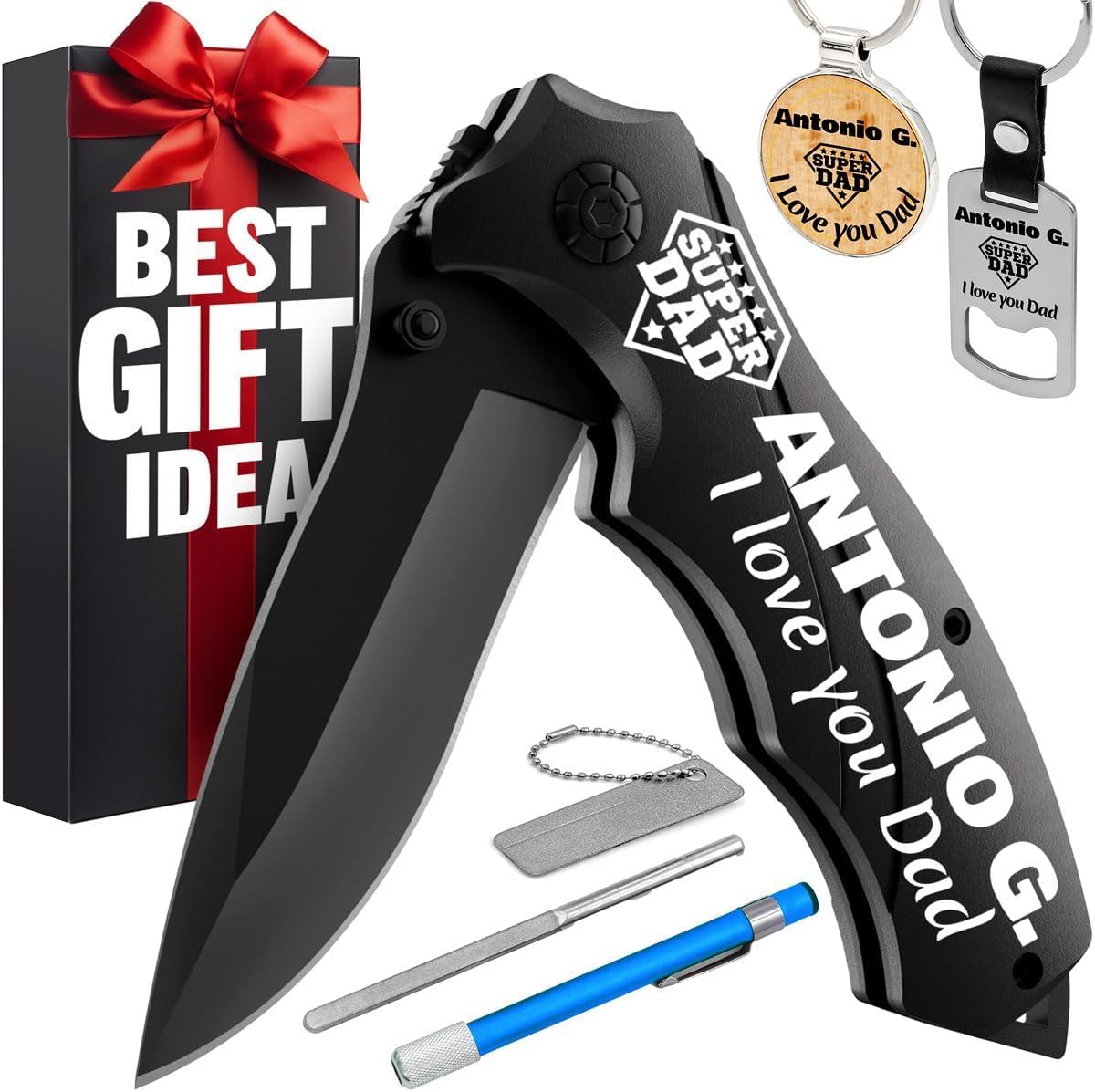 Grand Way Tactical Knife for Men - Black Pocket Knife - Best Spring Assisted Knife with Glass Breaker and Pocket Clip - Cool Folding Knives for Military Work Camping - Birthday Gifts for Dad 6495 B