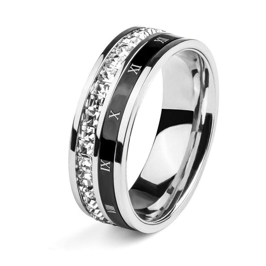18K Gold Plated Roman Numeral Cubic Zirconia Ring for Women, Square CZ Gold Rings for Men, Spinner Silver Mens Rings Stainless Steel Size 5-13