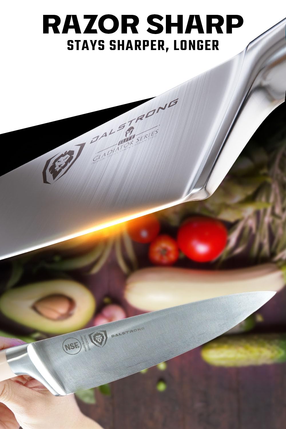DALSTRONG Chef Knife - 8 inch Blade - Gladiator Series ELITE - Forged HC German Steel Chef's Knife - Razor Sharp Kitchen Knife - Professional Full Tang Knife - Black G10 Handle - Sheath -NSF Certified