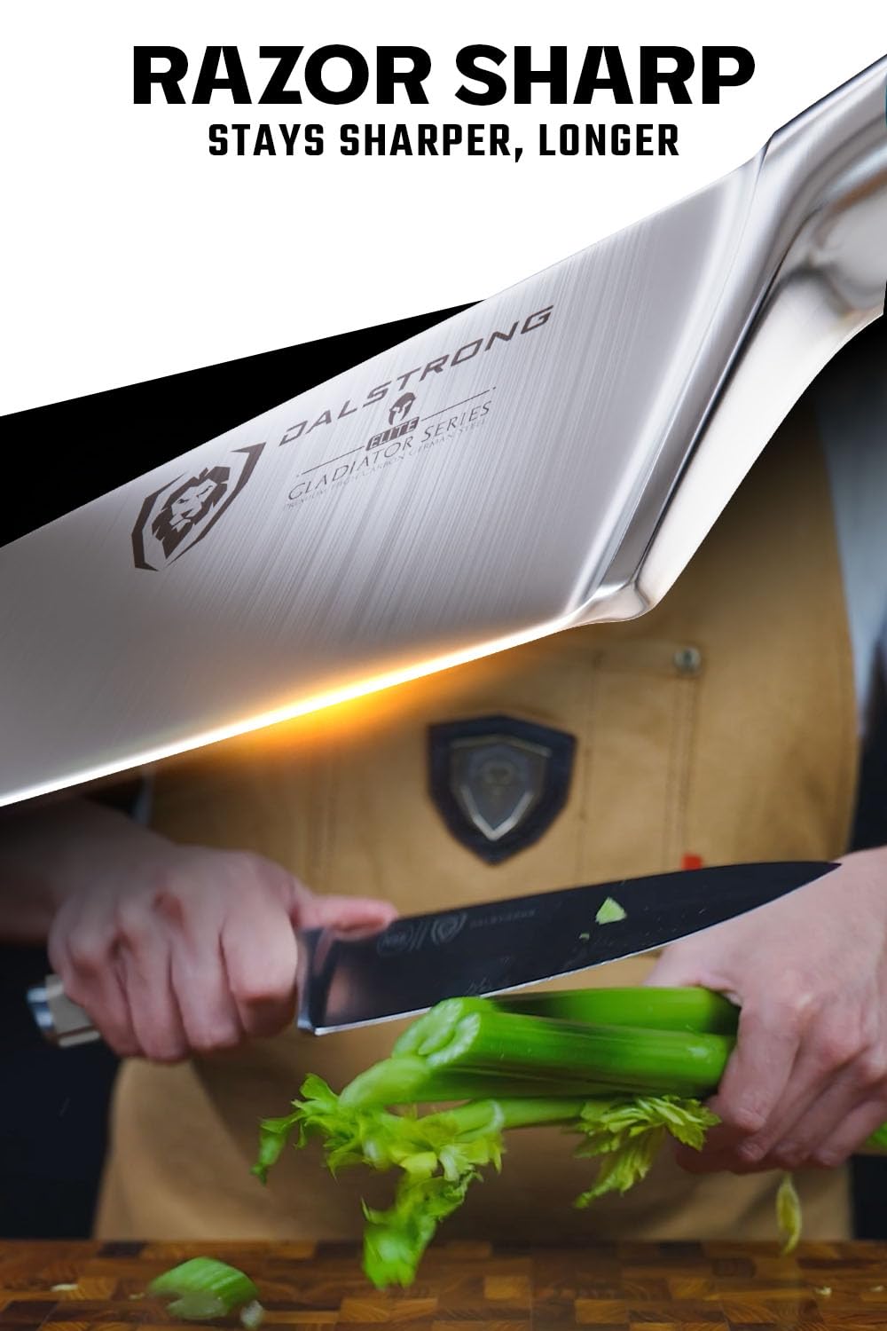 DALSTRONG Chef Knife - 8 inch Blade - Gladiator Series ELITE - Forged HC German Steel Chef's Knife - Razor Sharp Kitchen Knife - Professional Full Tang Knife - Black G10 Handle - Sheath -NSF Certified
