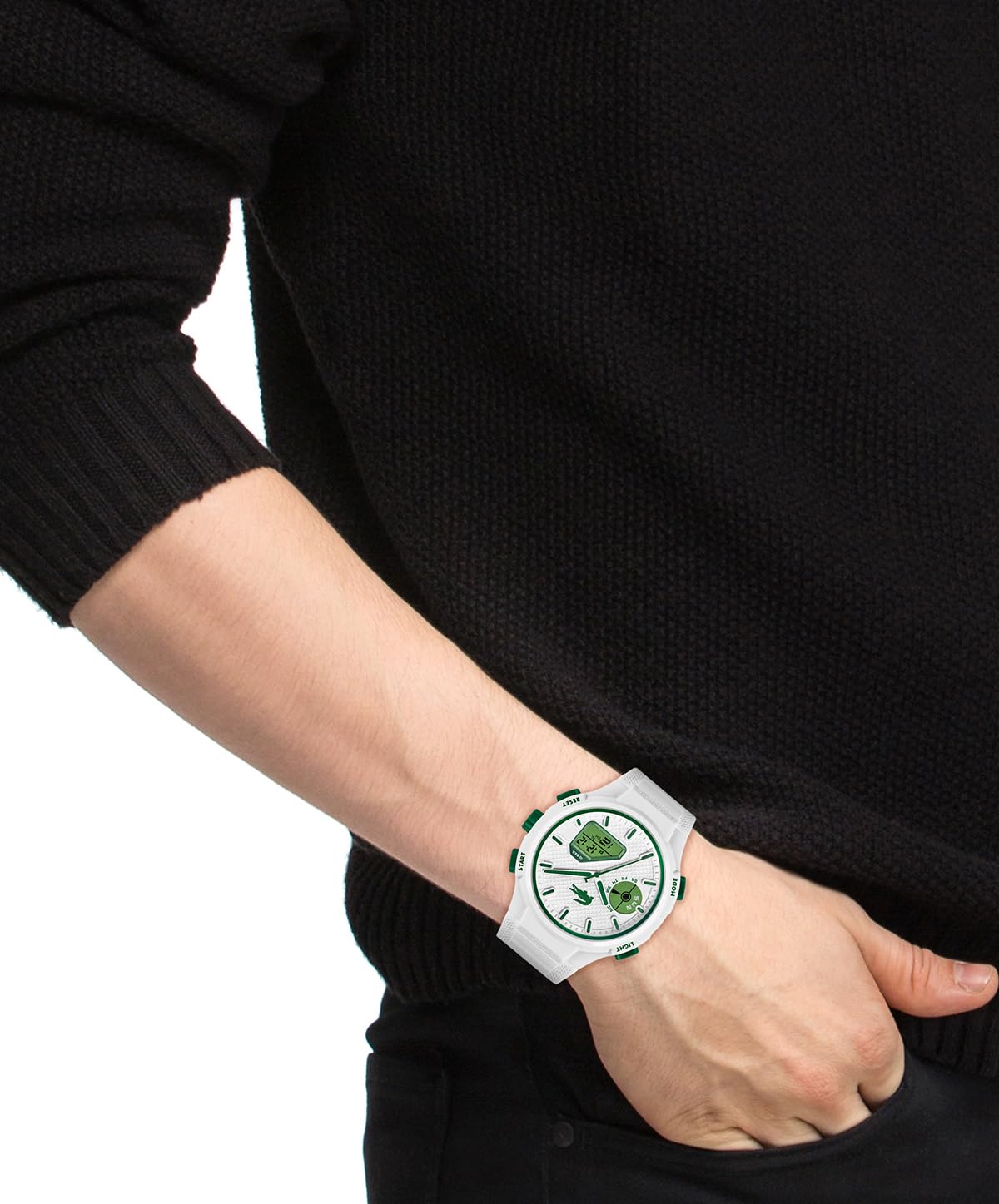 Lacoste LC33 Men's Analog and Digital Movement Watch, Silicone Strap, Water Resistant Up to 10ATM/100 Meters - Contemporary, Sporty - Premium Fashion Timepiece - Gift for Him - 45mm