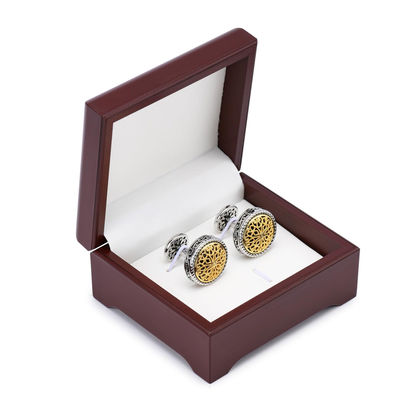 Cuff Links Mens, Cufflinks for Men, Men's Cuff Links for Wedding, Business, Father's Day, Gift for Men, 18K Gold Plated with Luxury Wooden Gift Box