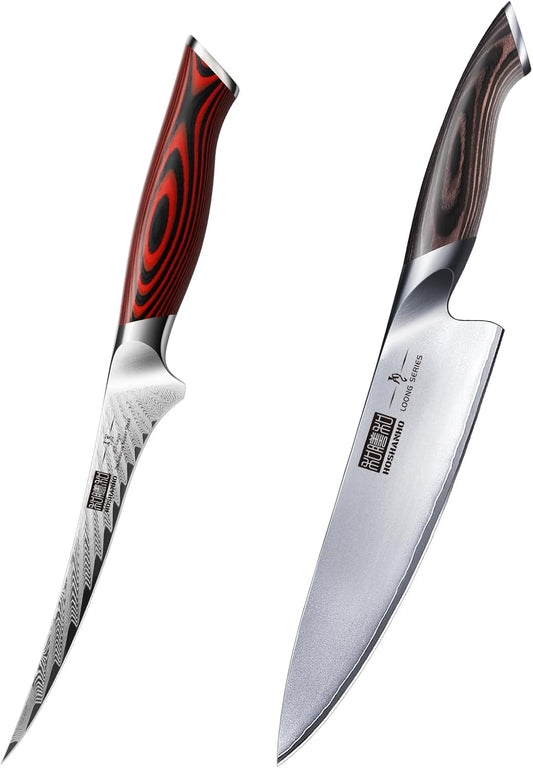Damascu 7-inch Fillet Knife & 8-inch Chef Knife