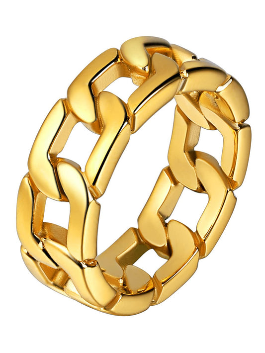 U7 Mens Women Stainless Steel 7mm Wide Band Ring, Hip Hop Thumb Rings Fashion Cuban Link Chain Rings, Size #6-#14 -Color Silver,Black,Gold