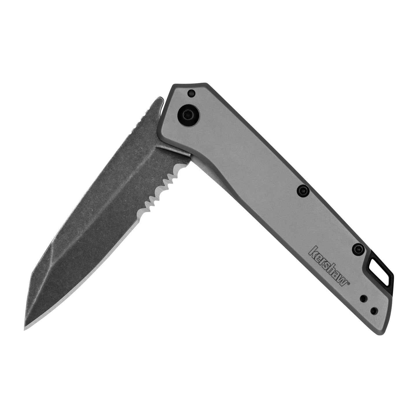 Kershaw Misdirect Pocketknife; 2.9 in. 4Cr13 Black-Oxide Blackwash Finish Blade, Stainless Steel Stonewash Finish Handle Equipped with Assisted Opening, Flipper and Frame Lock