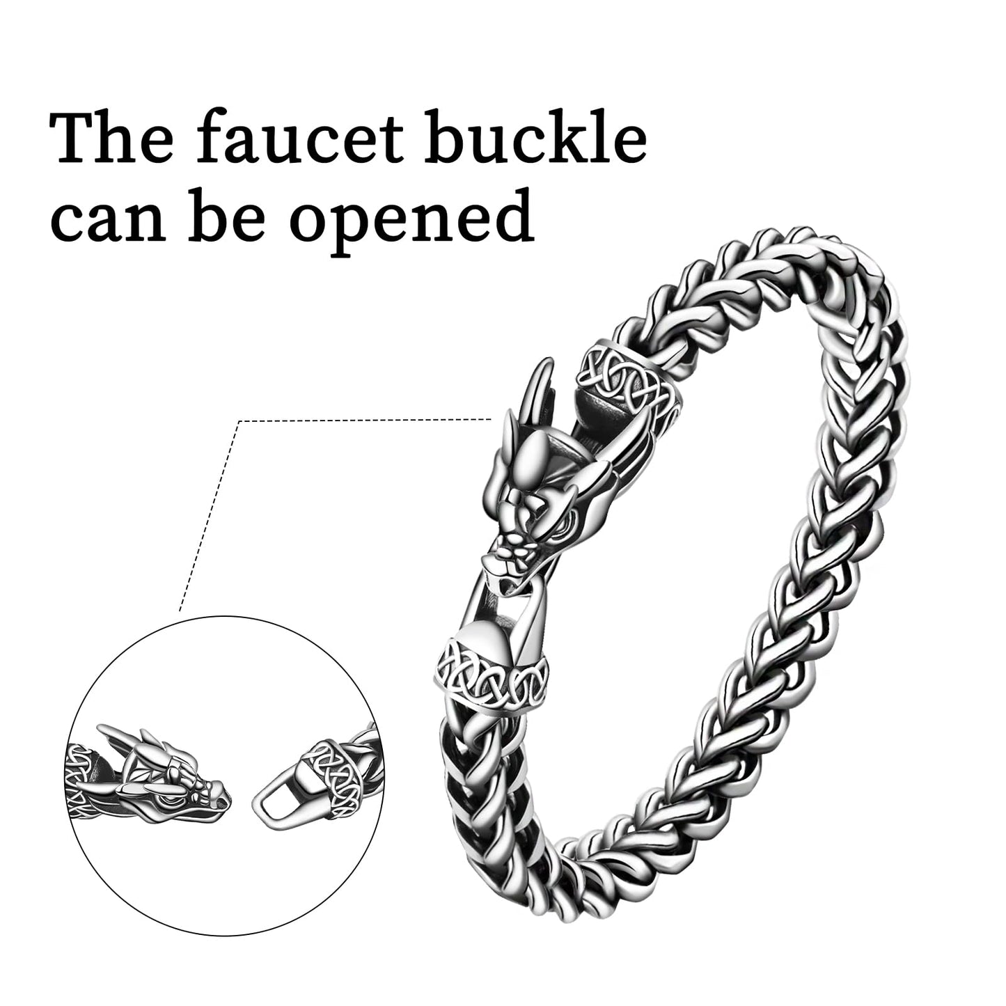 Stainless Steel Bracelets for Men, Viking Dragon Cuban Link Mens Bracelet, Punk Norse Jewelry Christmas Gifts for Him Husband Brother Son