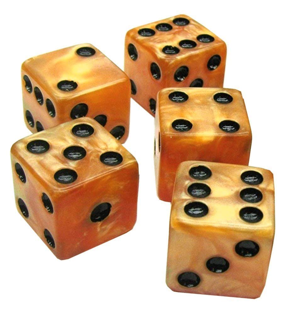Cyber-Deals Set of 16mm Marbleized Dice and Black PU Leather, Velvet Lined Dice Cup with Storage Compartment (Gift Boxed) (Pearl Dice, Black Lining Cup)