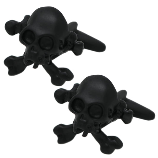 Skull Cufflinks Black Skull And Cross Bones Cuff Links In Box (A)