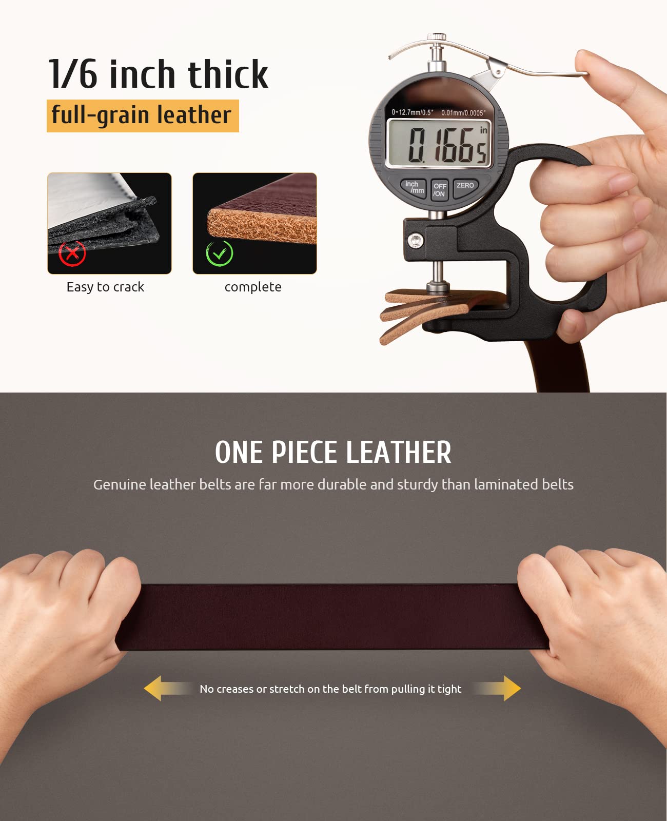 Buffway Minimalist 1.5" Full Grain Leather Belts for Men with Metal Buckle, Heavy Duty Mens Casual Belts in Gift Box