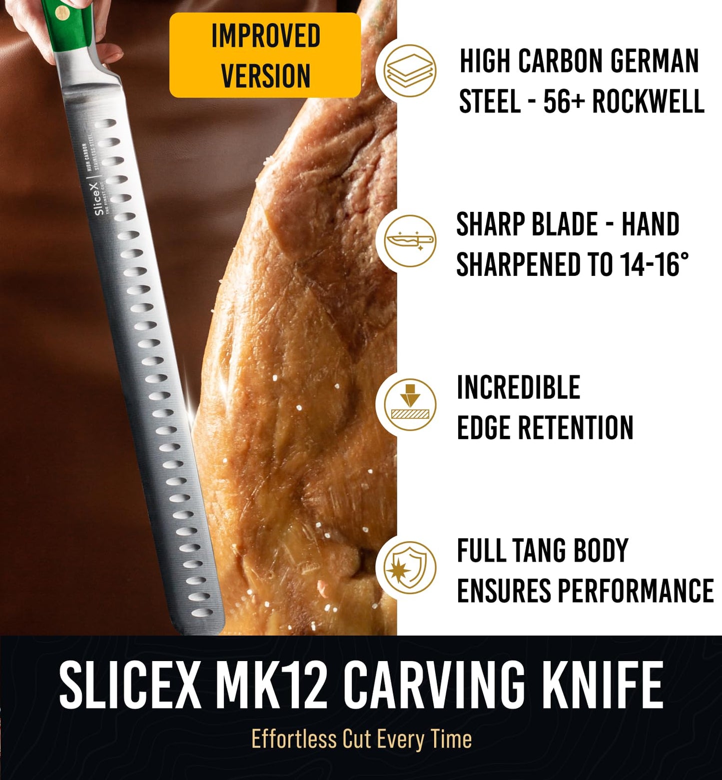 Classic Brisket Slicing Knife Set - German Steel Razor Sharp 12" Carving Knife for Meat - Premium Meat Carving Knife Full Tang - Slicing Knife for Meat
