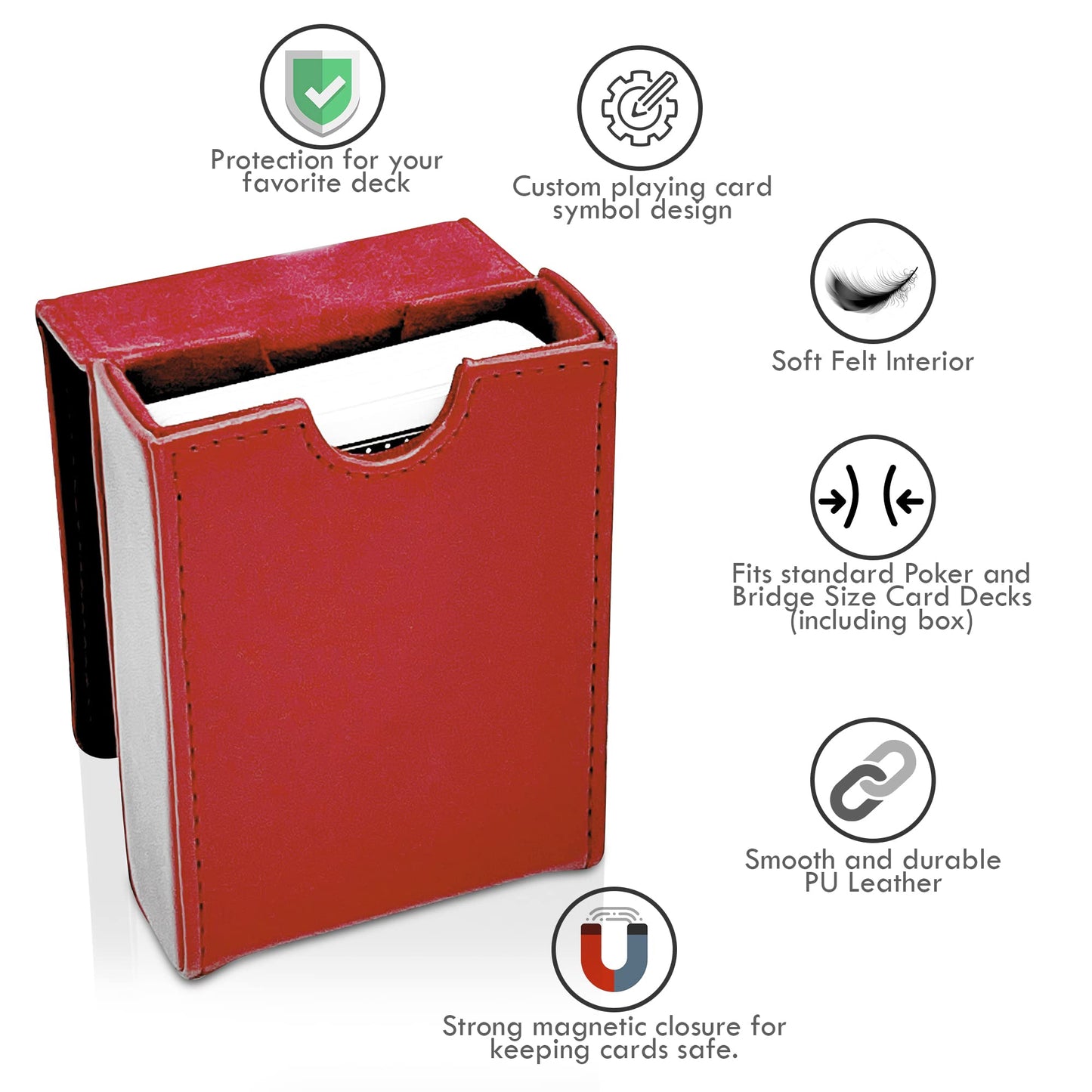 Luck Lab Single Deck Leather Playing Card Case/Holder - Fits Poker and Bridge size cards (Wine Red)