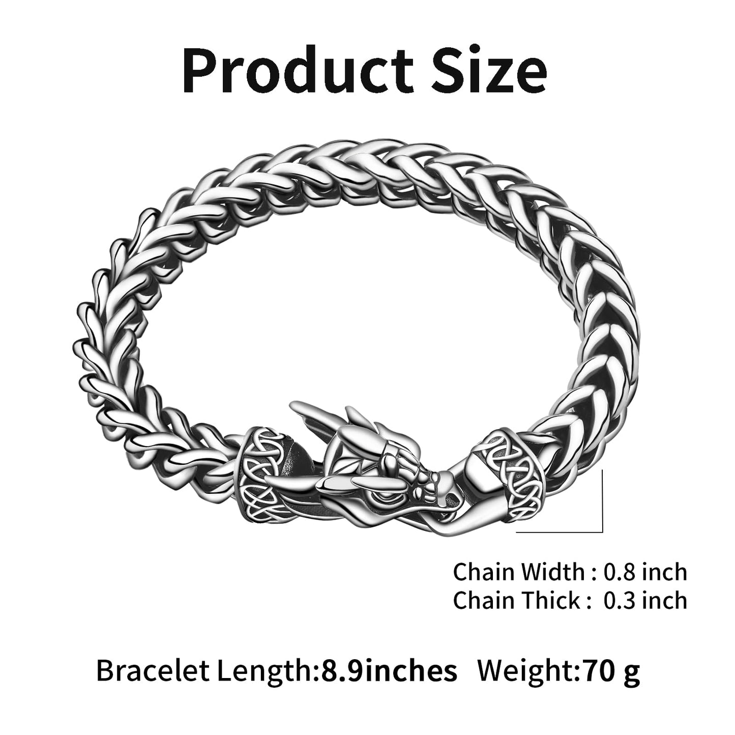 Stainless Steel Bracelets for Men, Viking Dragon Cuban Link Mens Bracelet, Punk Norse Jewelry Christmas Gifts for Him Husband Brother Son