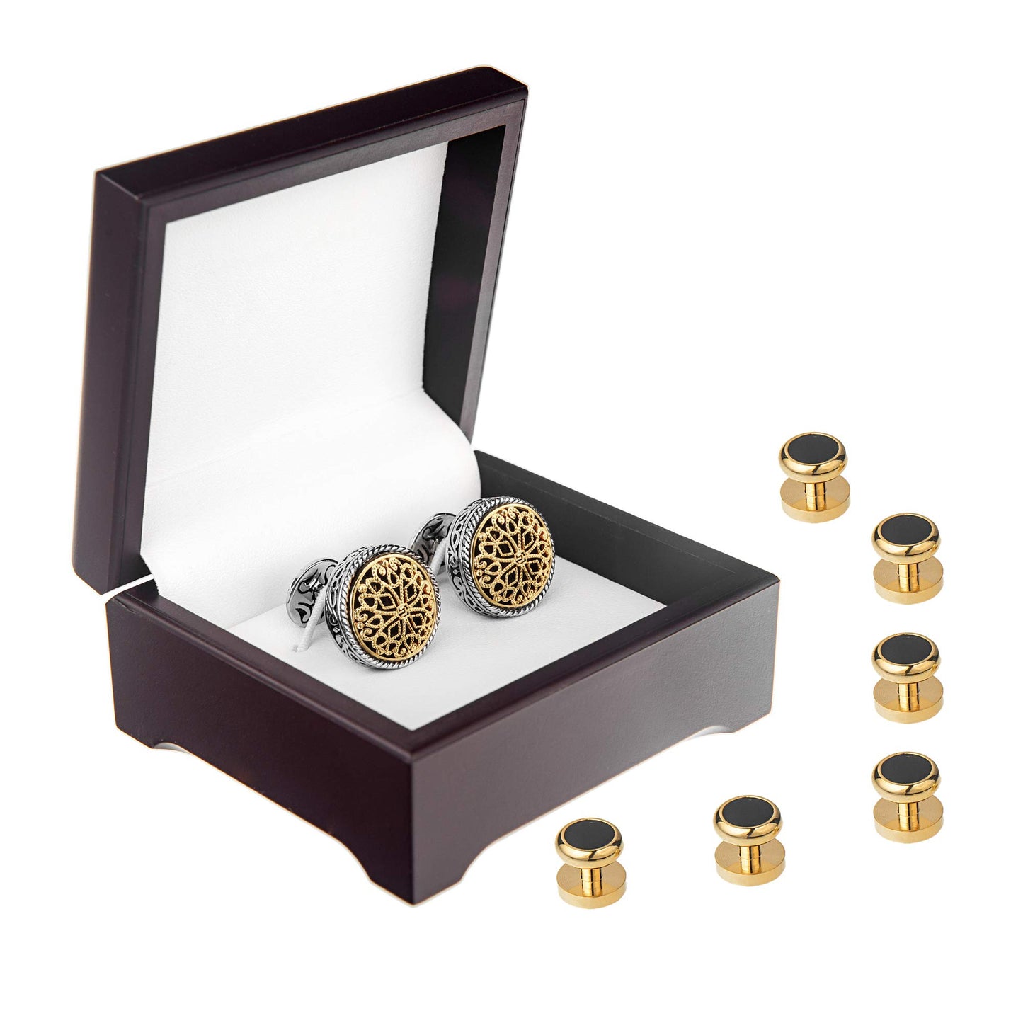 Cuff Links Mens, Cufflinks for Men, Men's Cuff Links for Wedding, Business, Father's Day, Gift for Men, 18K Gold Plated with Luxury Wooden Gift Box
