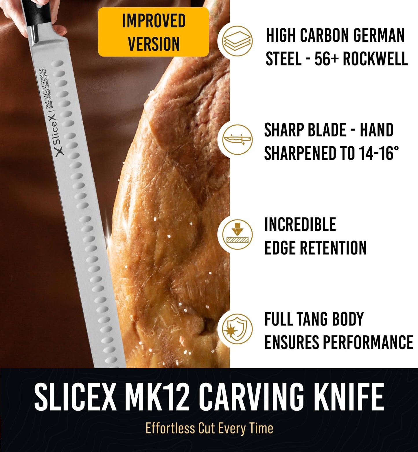 Classic Brisket Slicing Knife Set - German Steel Razor Sharp 12" Carving Knife for Meat - Premium Meat Carving Knife Full Tang - Slicing Knife for Meat