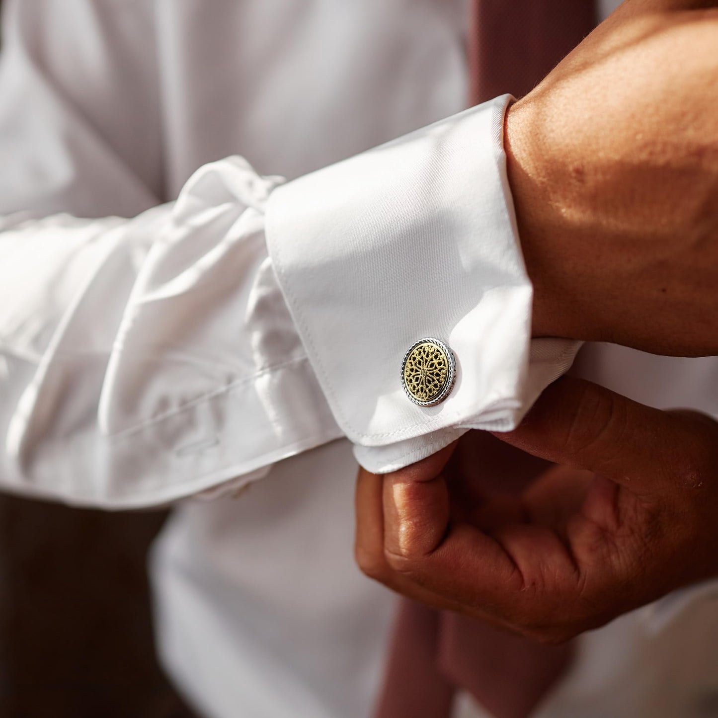 Cuff Links Mens, Cufflinks for Men, Men's Cuff Links for Wedding, Business, Father's Day, Gift for Men, 18K Gold Plated with Luxury Wooden Gift Box