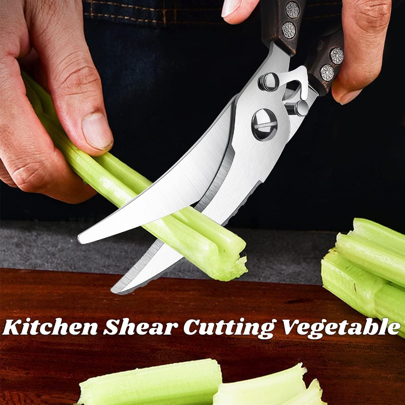 Poultry Shears, Heavy Duty Kitchen Shears with Serrated Edge, No Rust Spring Loaded, Multipurpose Stainless Steel Kitchen Scissors for Chicken, Bone, Meat, Turkey, Fish Thanksgiving Christmas Day