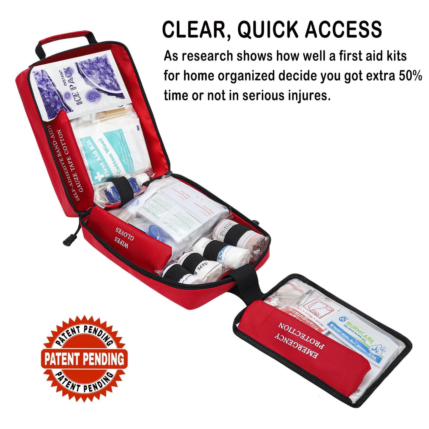 400 Piece Large First Aid Kit Premium Emergency Kits for Home, Office, Car, Outdoor, Hiking, Travel, Camping, Survival Medical First Aid Bag, Red