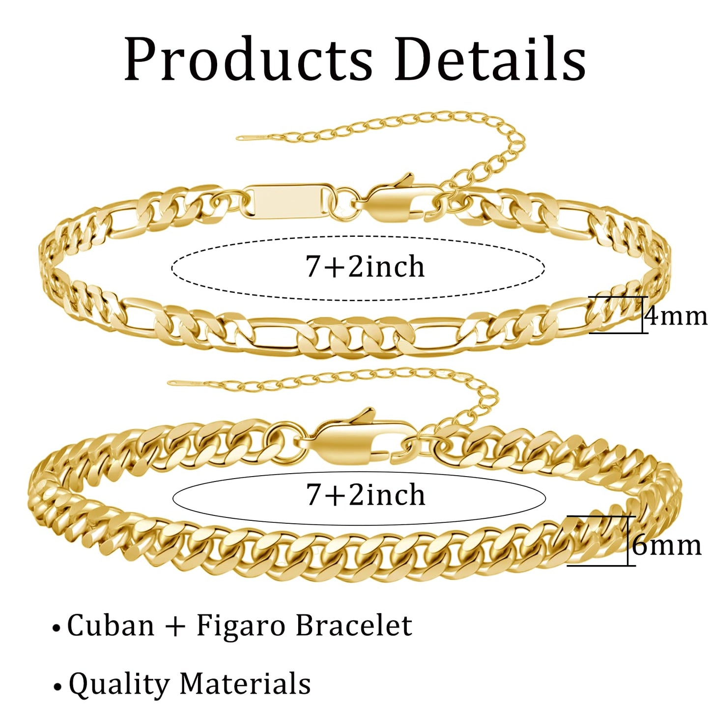 RANKEEF 2 Pcs Chain Bracelet for Men - 925 Sterling Silver Bracelet for Men 7-9inch Figaro Rope Cuban Link Bracelet Set for Men Gifts to Men Dad Husband Boyfriend