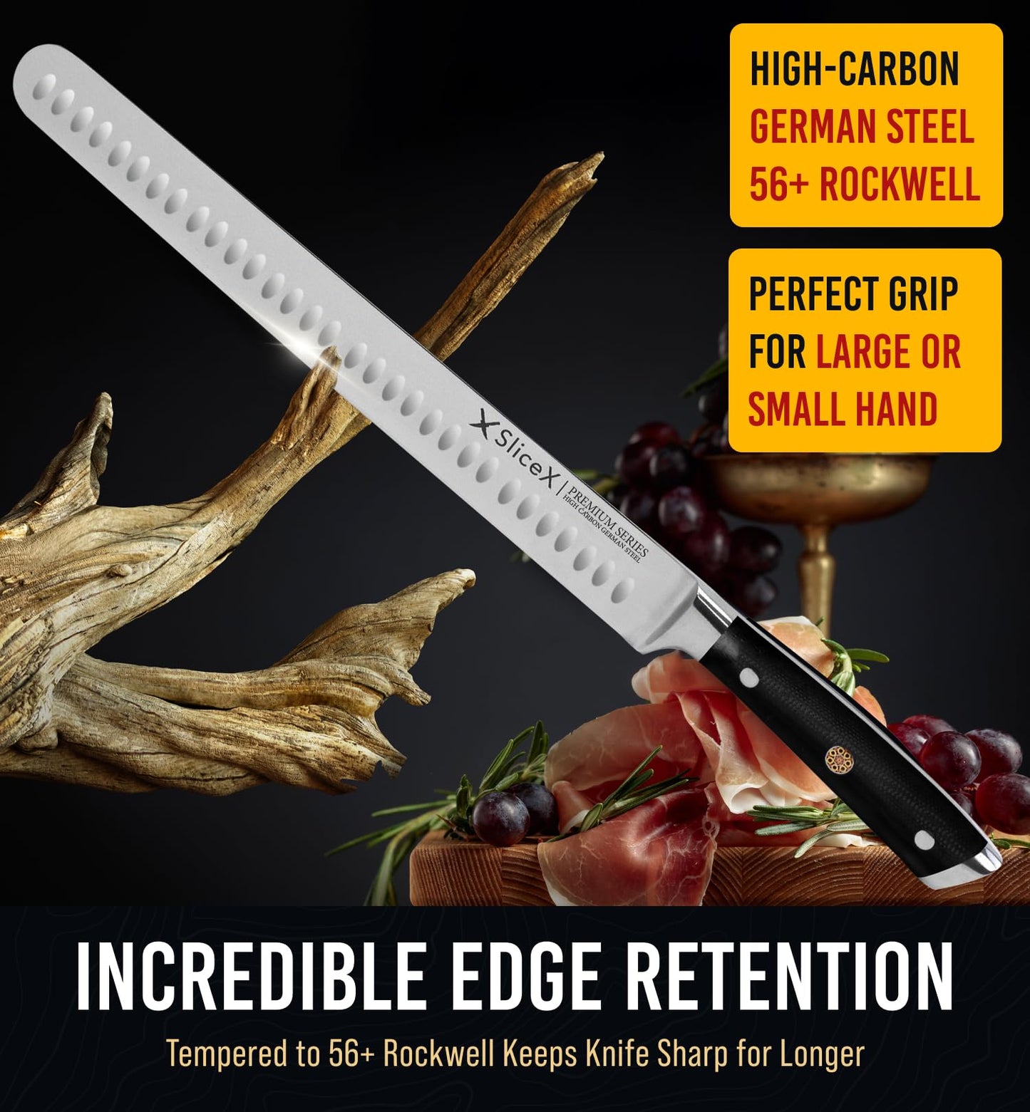 Classic Brisket Slicing Knife Set - German Steel Razor Sharp 12" Carving Knife for Meat - Premium Meat Carving Knife Full Tang - Slicing Knife for Meat